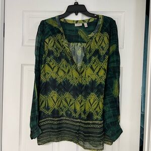 LOGO by Lori Goldstein Green and Chartreuse Blouse